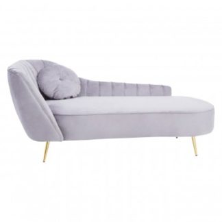An Image of Felizio Left Arm Velvet Lounge Chaise Chair In Grey