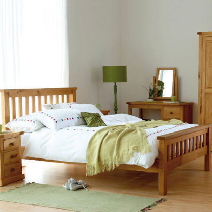 An Image of Cyprian Wooden Double Bed In Chunky Pine