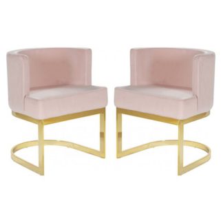 An Image of Lauro Pink Velvet Dining Chairs In Pair With Gold Legs
