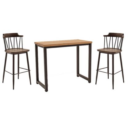 An Image of Hinrik Wooden Bar Table With 2 Blake Bar Stools In Rustic Elm
