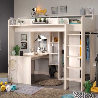 An Image of Marley Childrens Highsleeper with Wardrobe, Desk and Bookcase