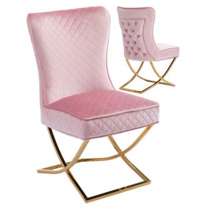 An Image of Lorenzo Pink Velvet Dining Chairs In Pair With Gold Legs