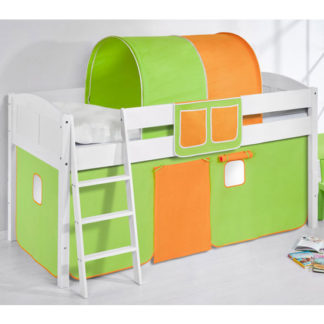 An Image of Hilla Children Bed In White With Green Orange Curtains