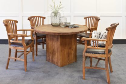 2a550be973329e07a014c41c1d7410abea959d99342883018da3369320de8c8b.jpg An Image of Megan Round Dining Table & Langley Carver Chairs Bundle