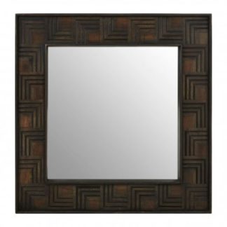 An Image of Sutra Square Wall Bedroom Mirror In Weathered Brown Frame