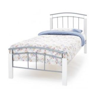 An Image of Tetras Metal Single Bed In Silver With White Posts