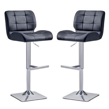 An Image of Candid Black Faux Leather Bar Stool With Chrome Base In Pair