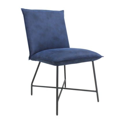 An Image of Lukas Fabric Upholstered Dining Chair In Indigo Blue