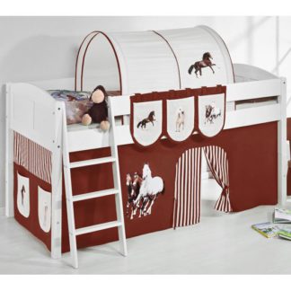 An Image of Hilla Children Bed In White With Horses Brown Curtains