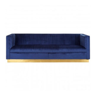 An Image of Opals 3 Seater Velvet Sofa In Deep Blue