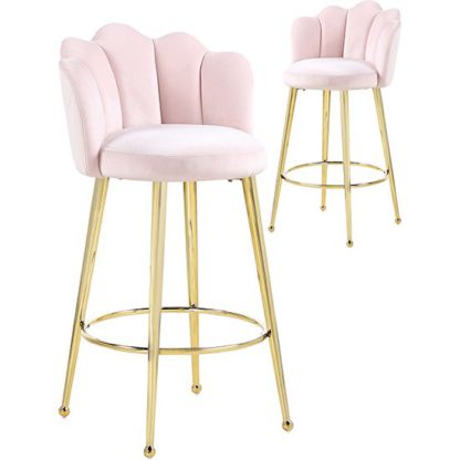 An Image of Mario Pink Velvet Bar Stools In Pair With Gold Legs