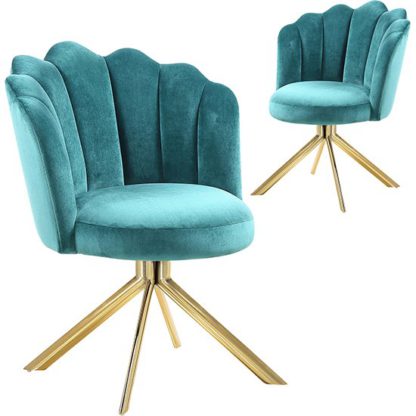 An Image of Mario Green Velvet Dining Chairs In Pair With Gold Legs