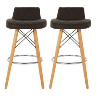 An Image of Porrima Black Faux Leather Bar Stools With Natural Legs In Pair