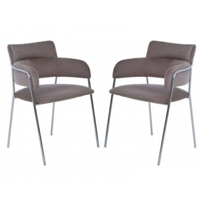 An Image of Tamzo Mink Velvet Dining Chairs With Chrome Legs In Pair