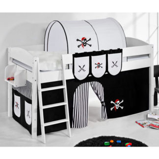 An Image of Lilla Children Bed In White With Pirate Black White Curtains