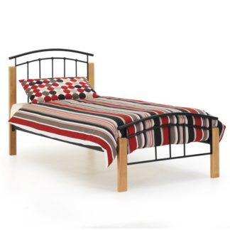An Image of Tetras Metal Single Bed In Black With Beech Posts