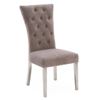 An Image of Pembroke Velvet Dining Chair In Taupe With Polished Legs