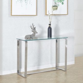 An Image of Megan Clear Glass Rectangular Console Table With Chrome Legs