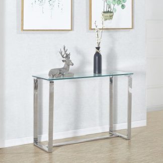 An Image of Megan Clear Glass Rectangular Console Table With Chrome Legs