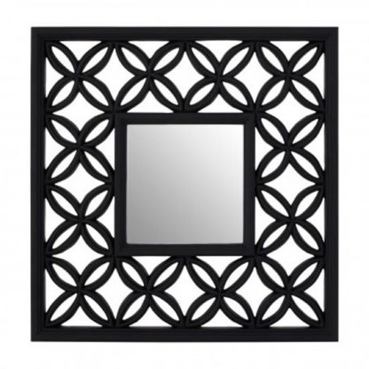 An Image of Recon Square Wall Bedroom Mirror In Black Lattice Frame