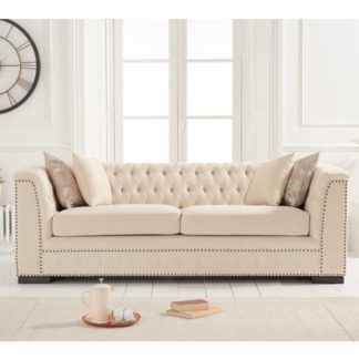 An Image of Pauleso Linen Fabric Upholstered 3 Seater Sofa In Beige