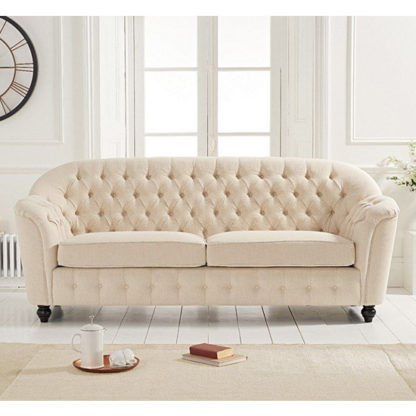 An Image of Karrio Linen Fabric 3 Seater Sofa In Beige
