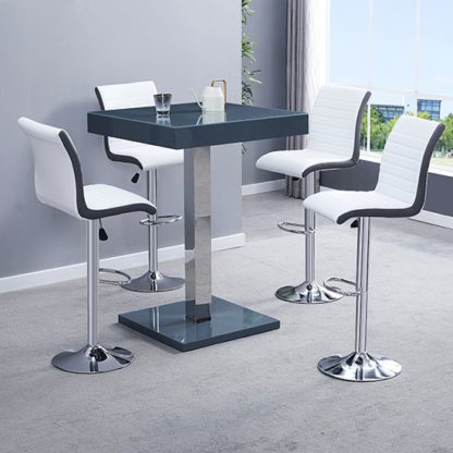 An Image of Topaz Glass Bar Table In Grey With 2 Ritz Grey White Stools