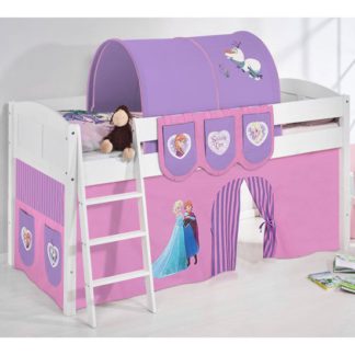 An Image of Hilla Children Bed In White With Frozen Purple Curtains