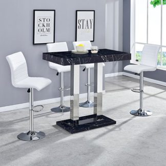 An Image of Milano Gloss Marble Effect Bar Table 4 Ripple White Stools