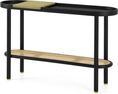 An Image of Ankhara Console Table, Black Stained Oak & Cane