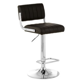 An Image of Porrima Channel Design Leather Seat Bar Stool In Black