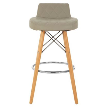 An Image of Porrima Faux Leather Bar Stool In Grey With Natural Legs