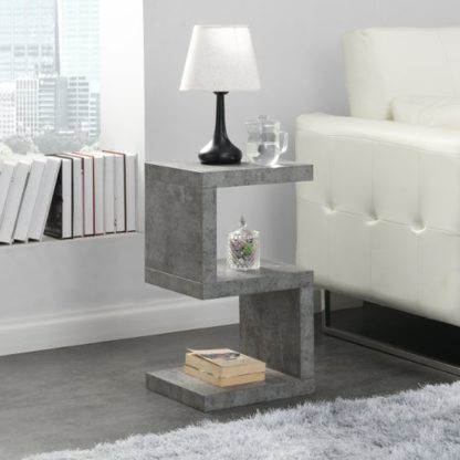 An Image of Miami Wooden S Shape Side Table In Concrete Effect