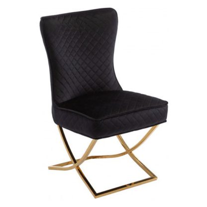 An Image of Lorenzo Black Velvet Dining Chair With Gold Legs
