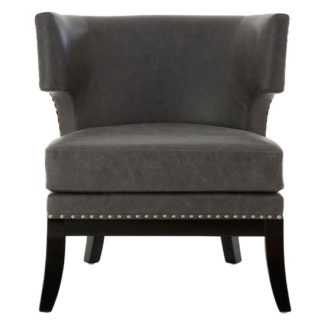 An Image of Furud Townhouse Faux Leather Bedroom Chair In Grey