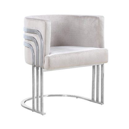 433ca62e415ec67d4780c2de433ed7aea9c7470254d94438689e40aa094f5cac.jpg An Image of Lula Brown Velvet Dining Chair With Silver Stainless Steel Legs
