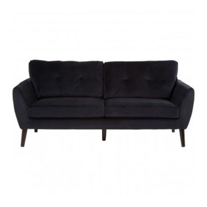 An Image of Solstices 3 Seater Velvet Sofa In Black