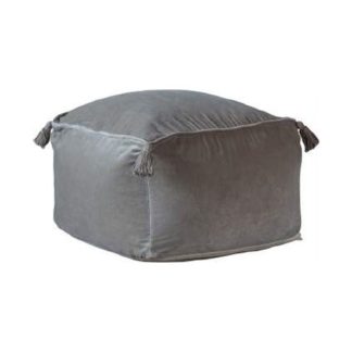 An Image of Rossi Velvet Upholstered Square Pouffe In Silver