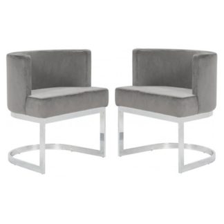 An Image of Lauro Grey Velvet Dining Chairs In Pair With Silver Legs