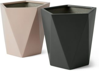 An Image of Baloo Set of 2 Geometric Large Fibreglass Planters, Light Pink & Dark Grey