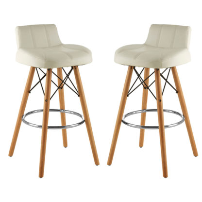 An Image of Porrima White Faux Leather Effect Bar Stools In Pair
