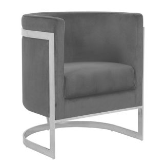An Image of Fenda Velvet Armchair In Grey With Silver Stainless Steel Legs