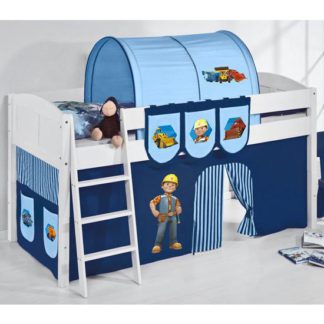 An Image of Hilla Children Bed In White With Bob The Builder Curtains