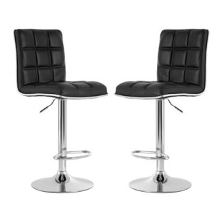 An Image of Treno Black Faux Leather Gas Lift Bar Stools In Pair