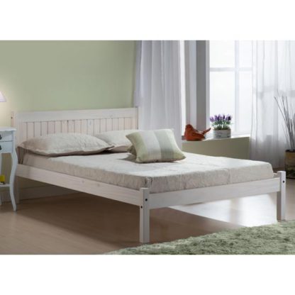 An Image of Rio Wooden Double Bed In White Washed