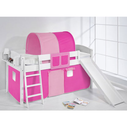 An Image of Lilla Slide Children Bed In White With Pink Curtains