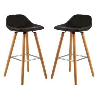 An Image of Porrima Black Faux Leather Bar Stools In Pair