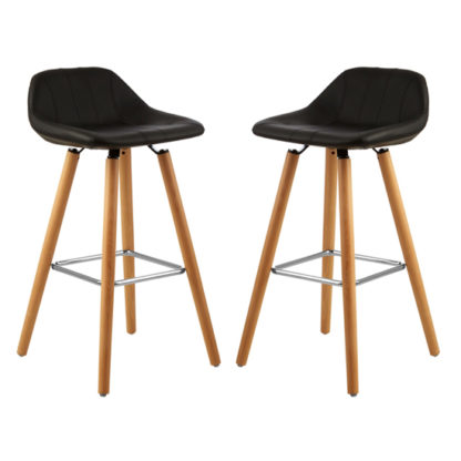 4a5775a02c92b0f2c249654ba08763e022c6333ecff4d135983c883dd4beeeb7.jpg An Image of Porrima Black Faux Leather Bar Stools In Pair