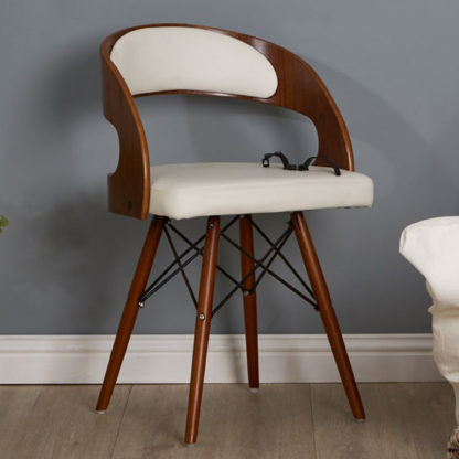 An Image of Tenova White Faux Leather Bedroom Chair With Walnut Wooden Legs