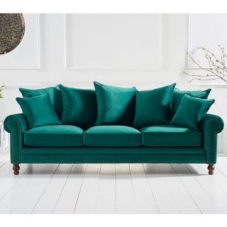 An Image of Ellopine Plush Fabric Upholstered 3 Seater Sofa In Green